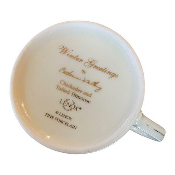 Vintage Lenox Winter Greetings Chickadee & Titmouse Bird Mug Gold Trim Porcelain - Picture 9 of 9